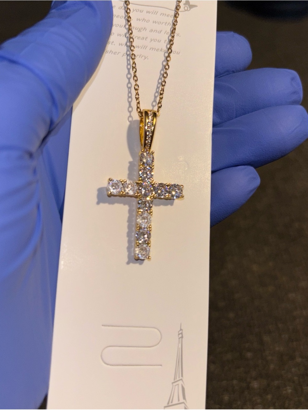 Gold plated Cross Pendant Necklace with  Moissanite - Women Jewelry